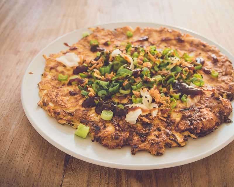 Okonomiyaki met garnalen